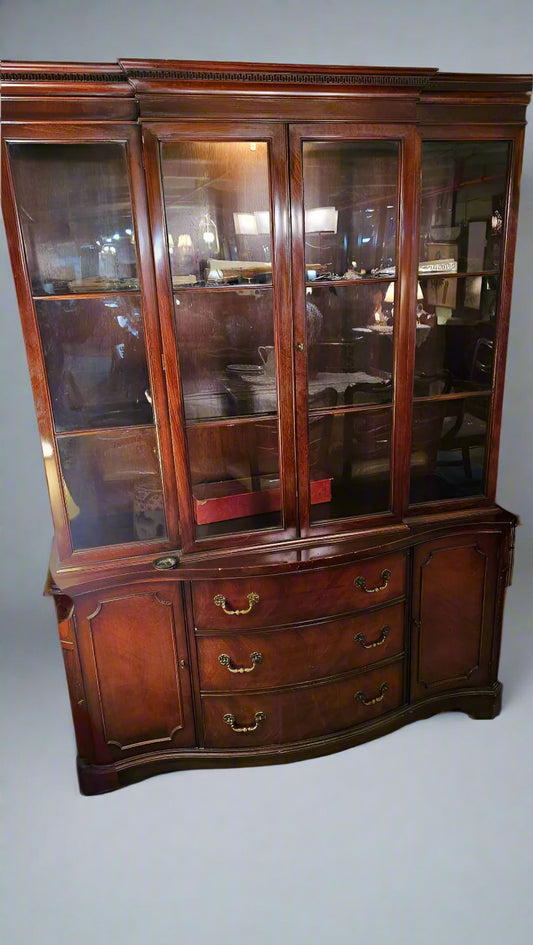 Vintage Display Hutch - Cherry Wood China Cabinet with Interior Lighting