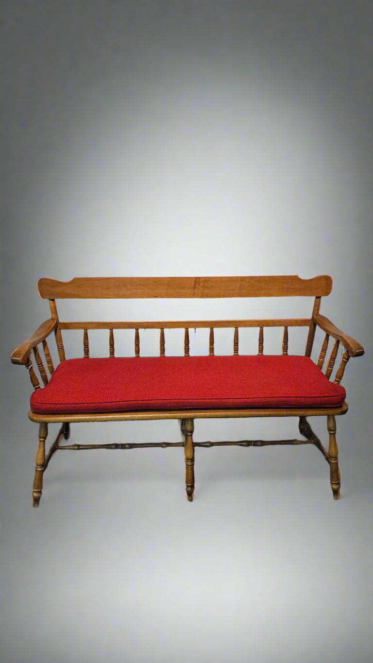 Wooden Bench with Cushion – Vintage Maple Classic Entryway or Dining Seating