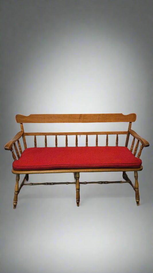 Wooden Bench with Cushion – Vintage Maple Classic Entryway or Dining Seating