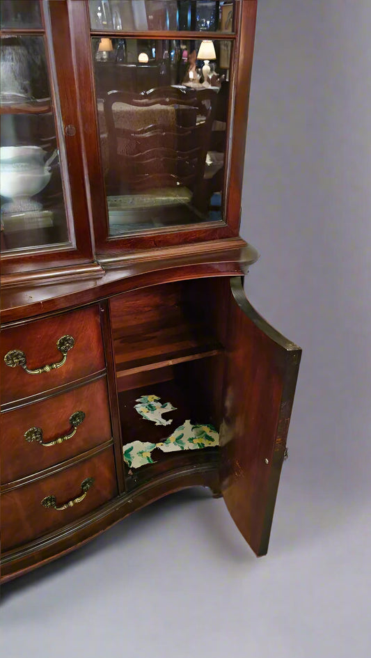 Vintage Display Hutch - Cherry Wood China Cabinet with Interior Lighting