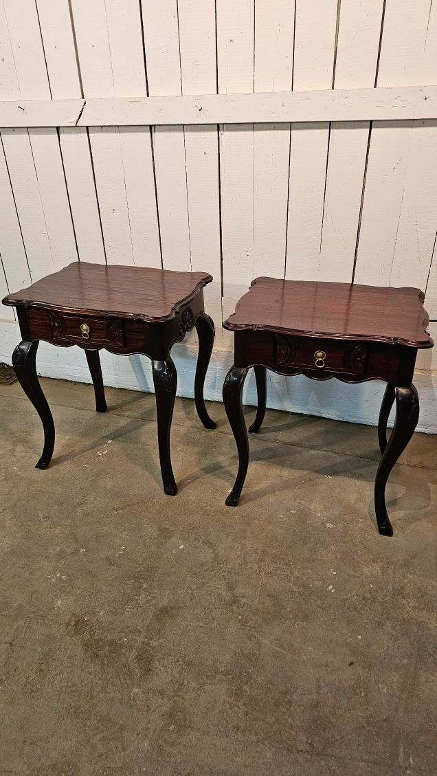 Scalloped Top Antique Side Tables with Drawer