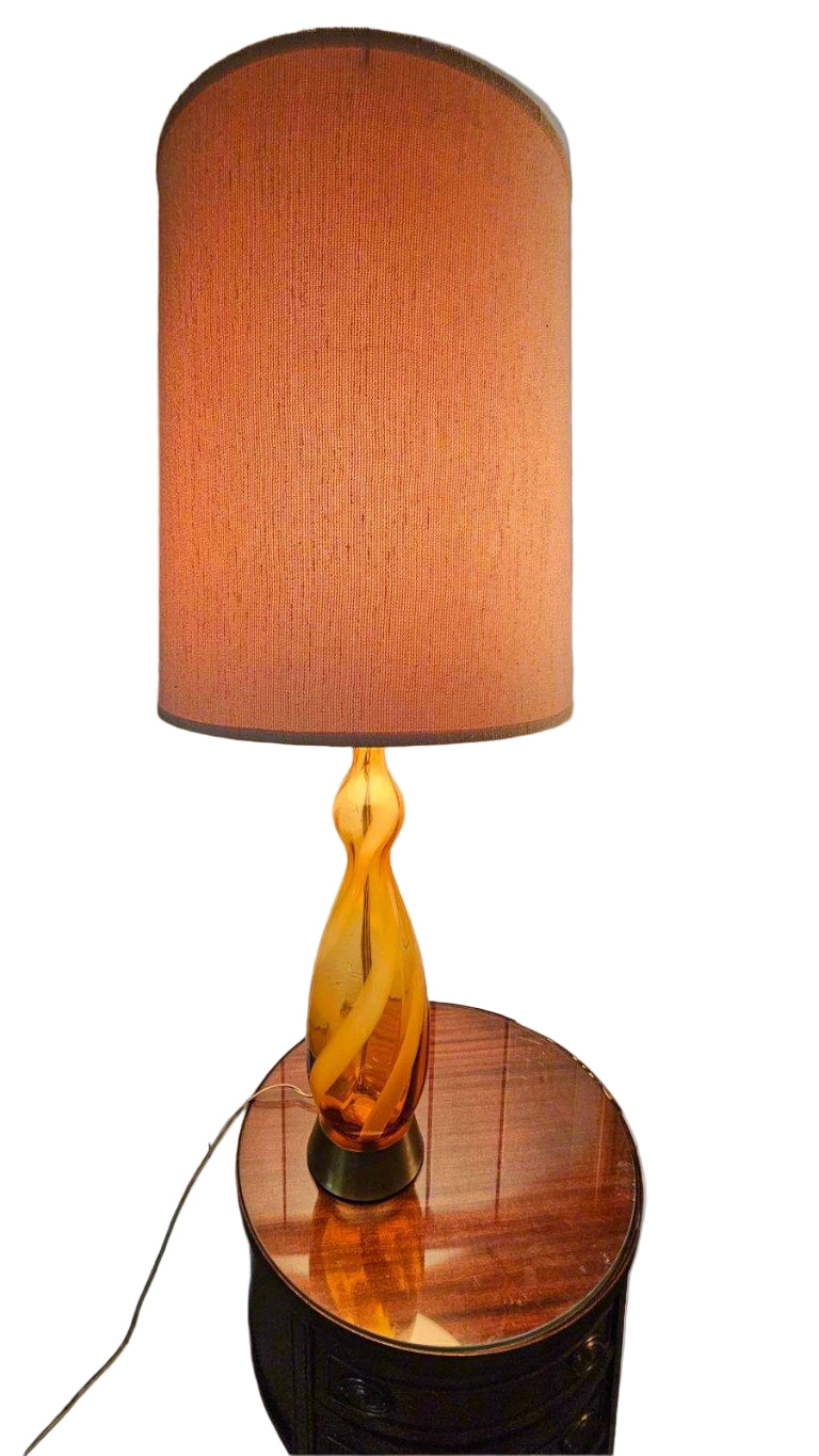 Murano Swirled Yellow Glass Table Lamp – Vintage Italian Art Glass Lighting
