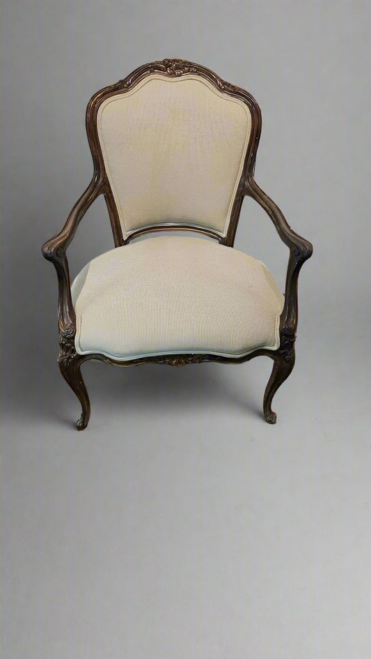 Armchair – French Louis XVI  Carved Wood Accent Chair with Upholstered Seat