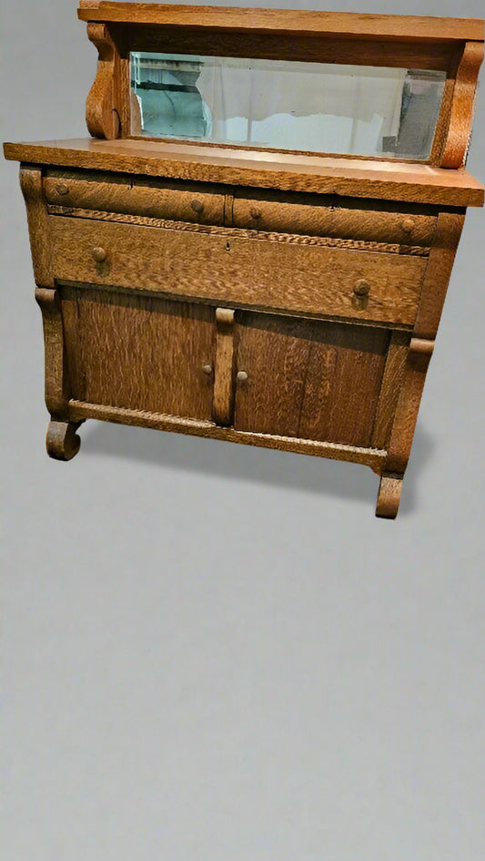 Buffet with Mirror – 19th Century Sideboard Cabinet Empire Tiger Wood