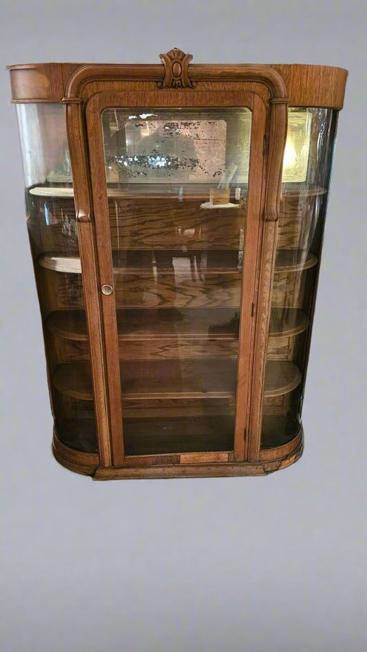 Glass Display Case – Antique Wooden Showcase Cabinet