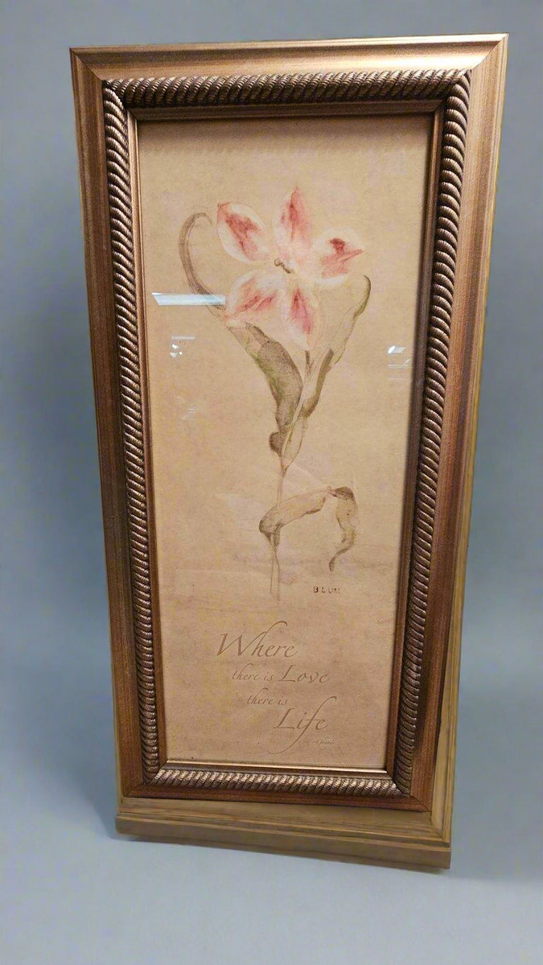 Framed Lily Wall Art – 1990s Vintage Floral Print in Wooden Frame