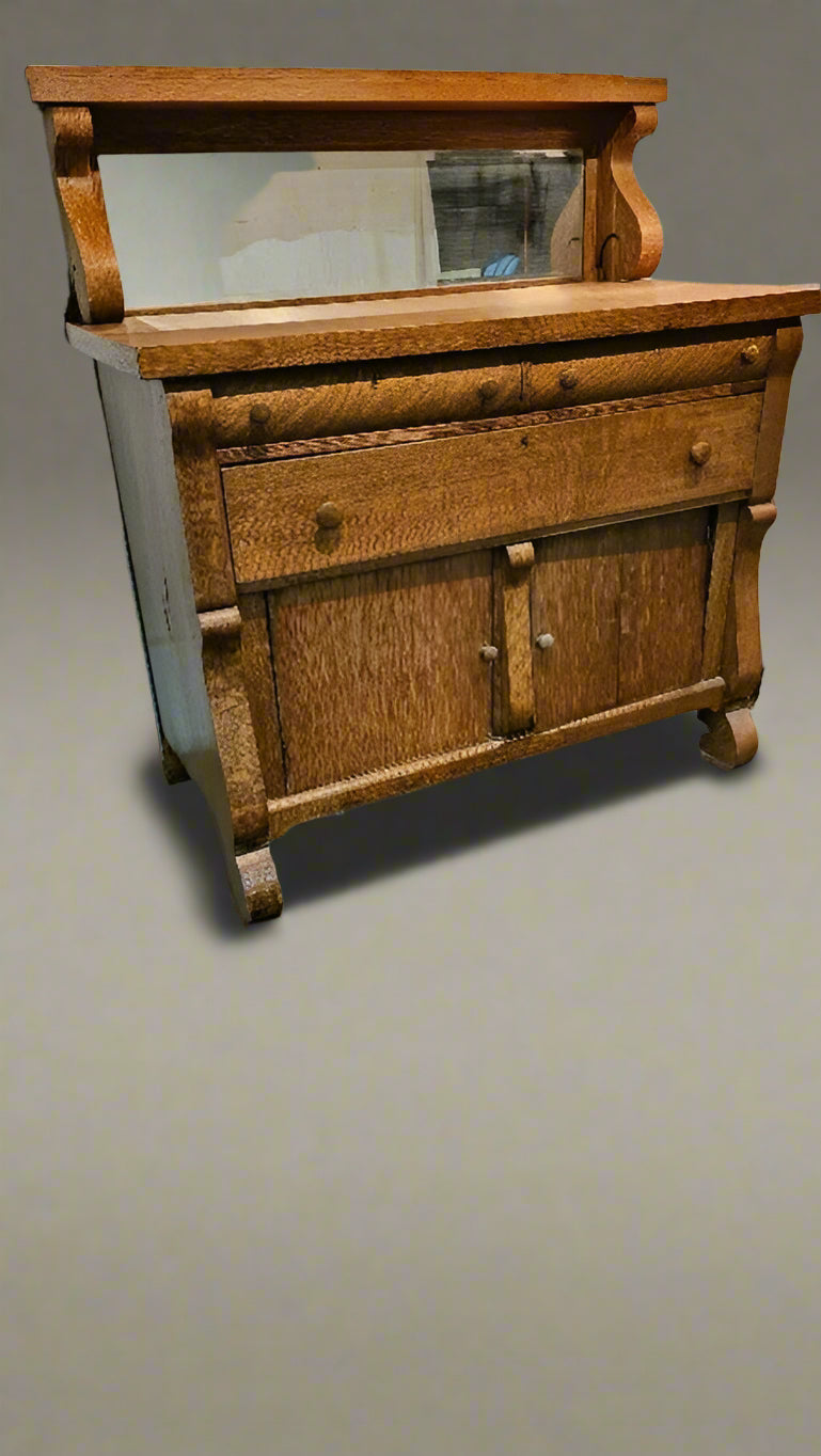 Buffet with Mirror – 19th Century Sideboard Cabinet Empire Tiger Wood