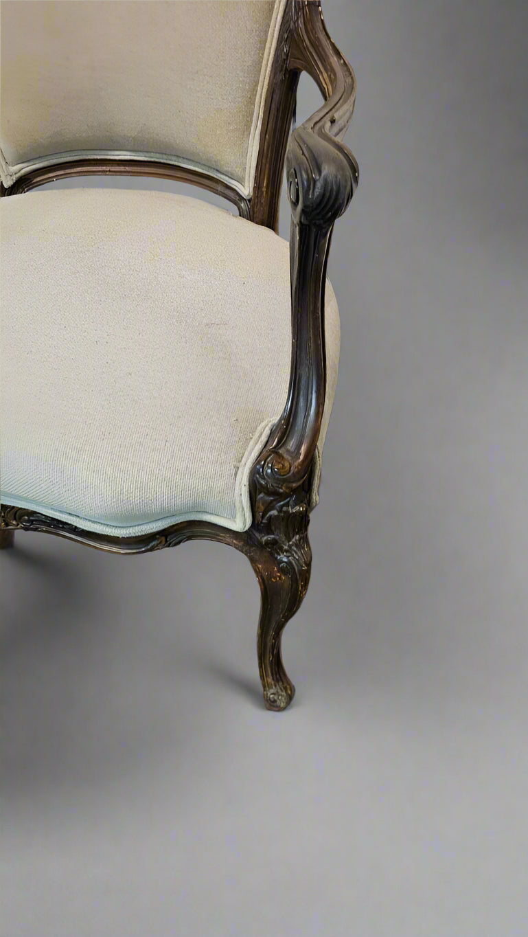 Armchair – French Louis XVI  Carved Wood Accent Chair with Upholstered Seat