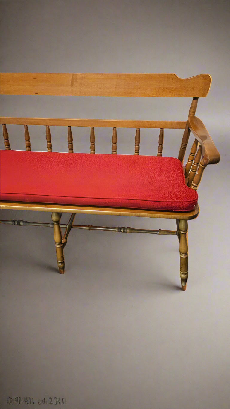 Wooden Bench with Cushion – Vintage Maple Classic Entryway or Dining Seating