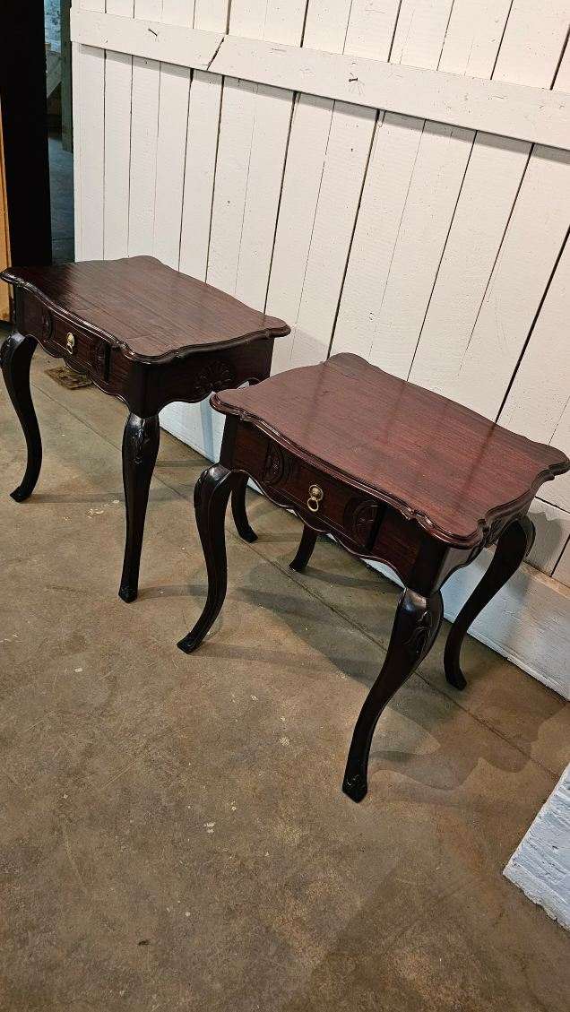 Scalloped Top Antique Side Tables with Drawer