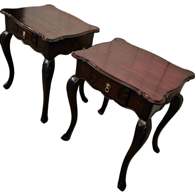 Accent Tables with Drawer – Pair of Scalloped-Top Wooden Side Tables