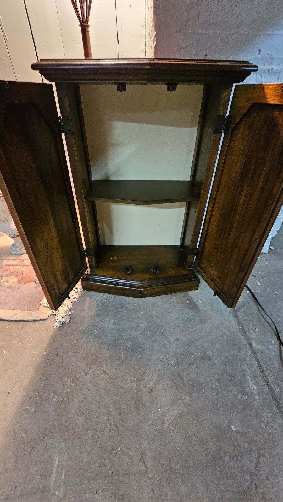 End Table – Mid-Century Wooden Storage Cabinet with Open Shelf