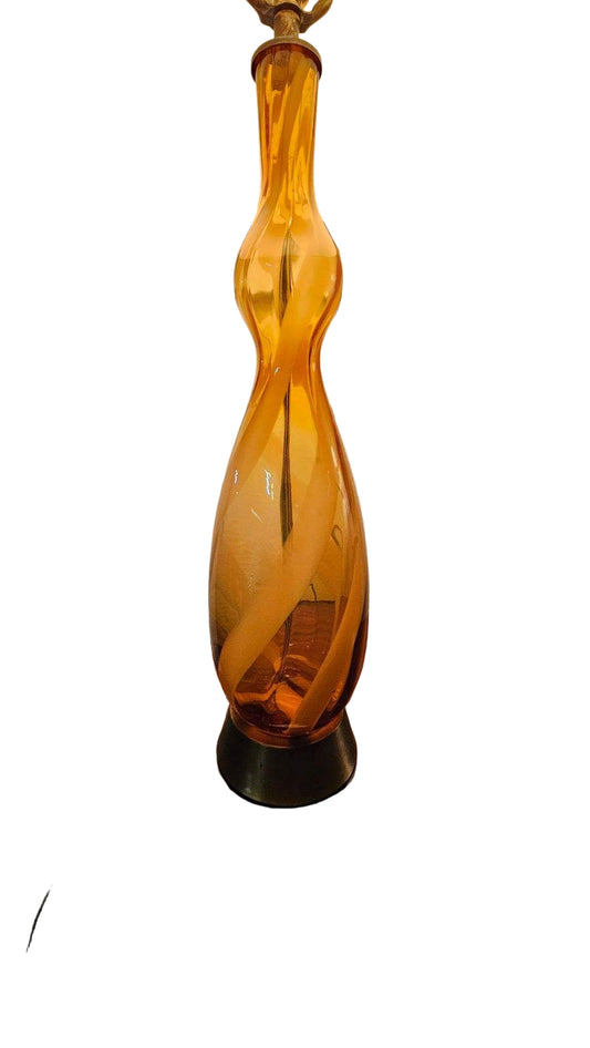 Murano Swirled Yellow Glass Table Lamp – Vintage Italian Art Glass Lighting