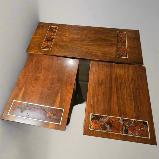 Coffee & End Table Set – 1960s Brutalist Burled Walnut Lane, Three-Piece