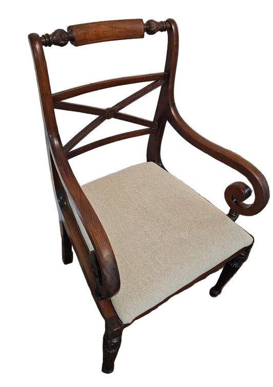 Armchair – Inlaid Mahogany Accent Chair with Upholstered Seat