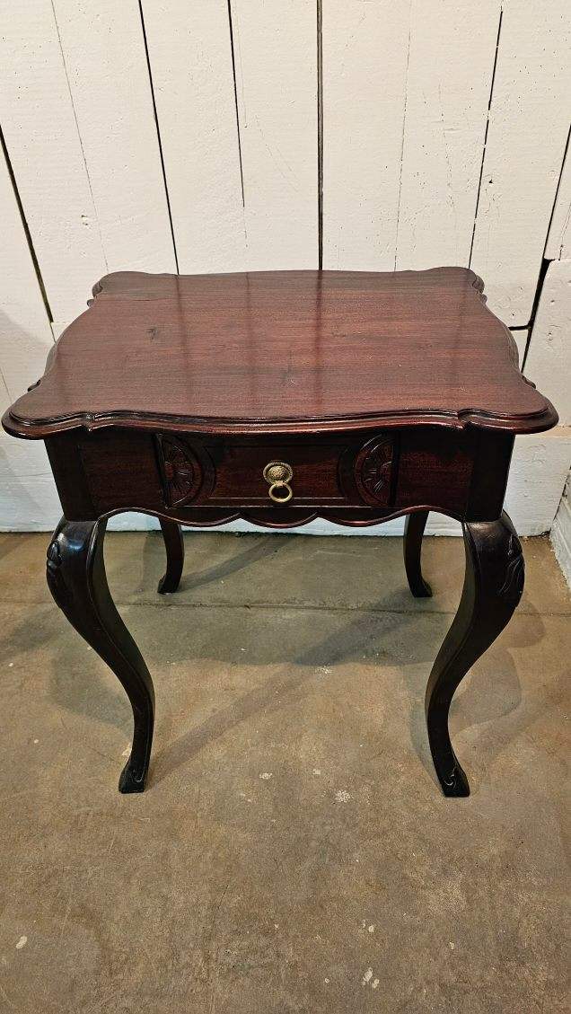 Scalloped Top Antique Side Tables with Drawer