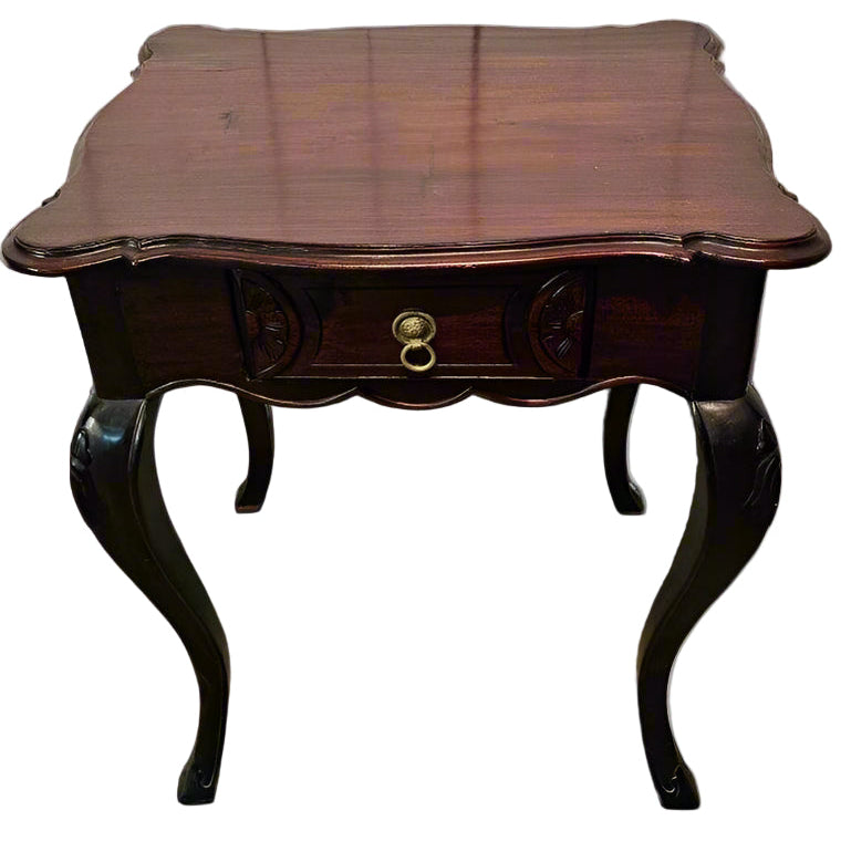 Accent Tables with Drawer – Pair of Scalloped-Top Wooden Side Tables