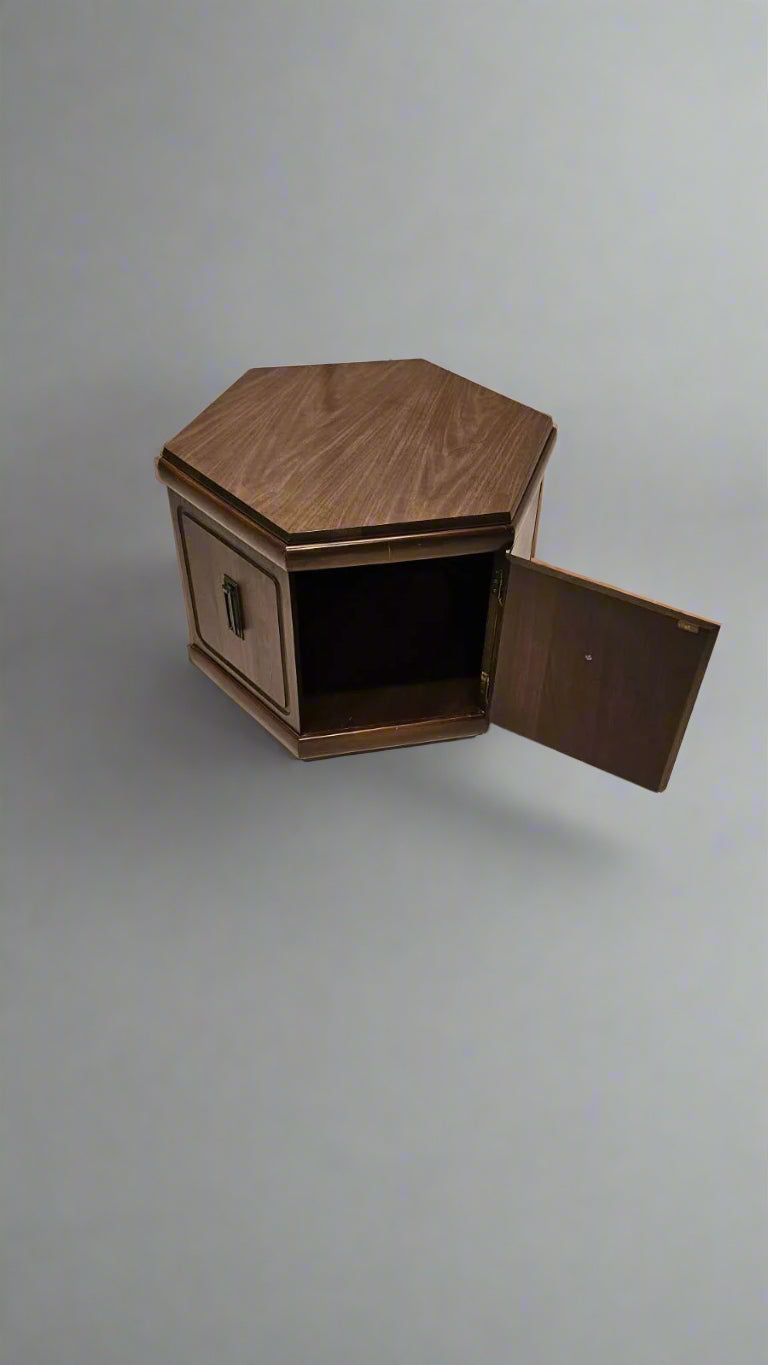 Side Table with Storage – Mid-Century Wooden Octagon End Table