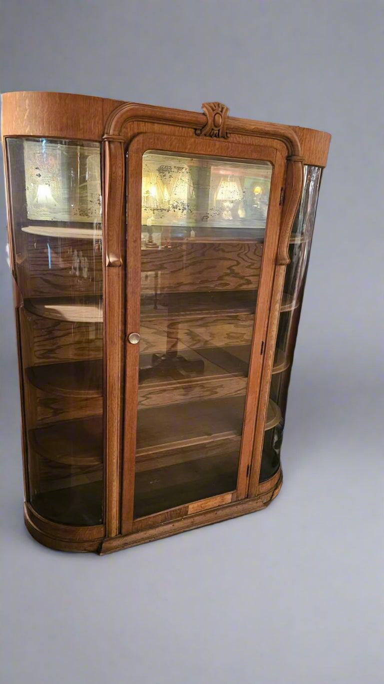 Glass Display Case – Antique Wooden Showcase Cabinet