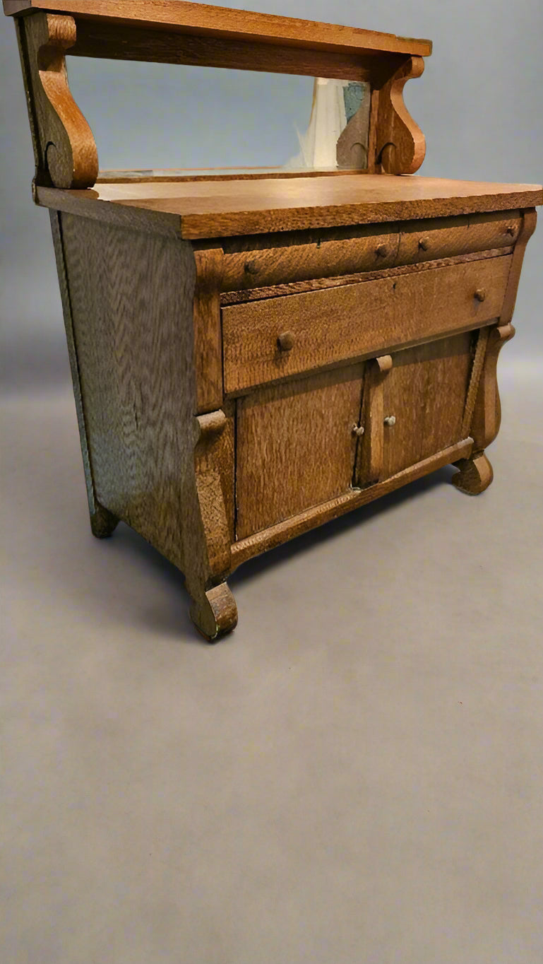 Buffet with Mirror – 19th Century Sideboard Cabinet Empire Tiger Wood