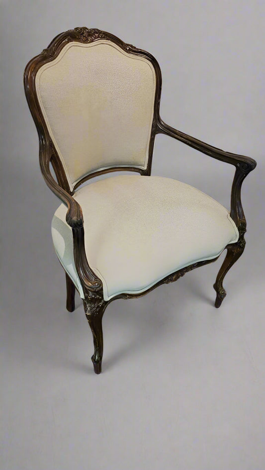 Armchair – French Louis XVI  Carved Wood Accent Chair with Upholstered Seat