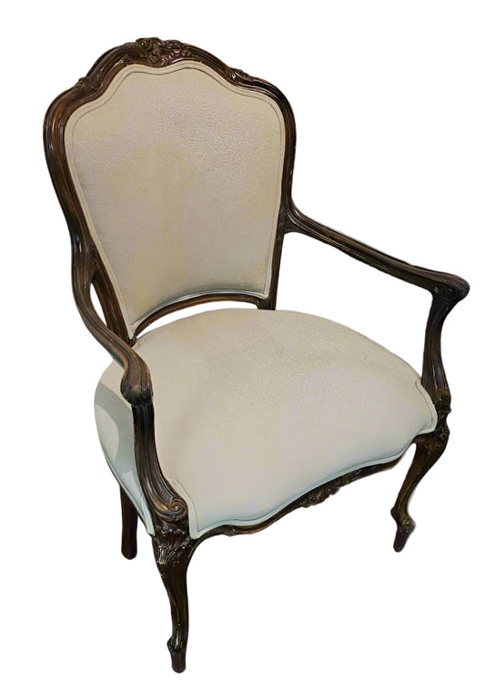 Armchair – French Louis XVI Carved Wood Accent Chair with Upholstered Seat
