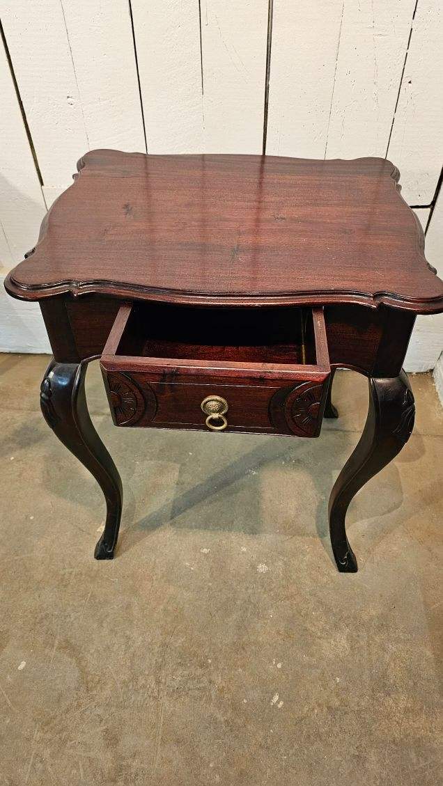 Scalloped Top Antique Side Tables with Drawer