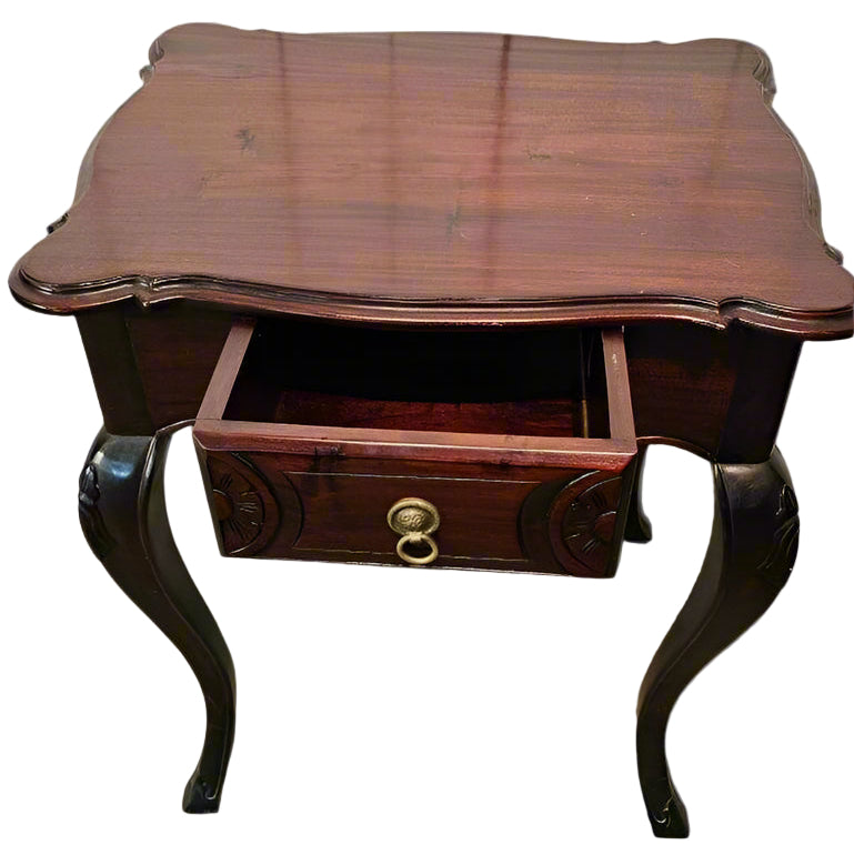 Accent Tables with Drawer – Pair of Scalloped-Top Wooden Side Tables