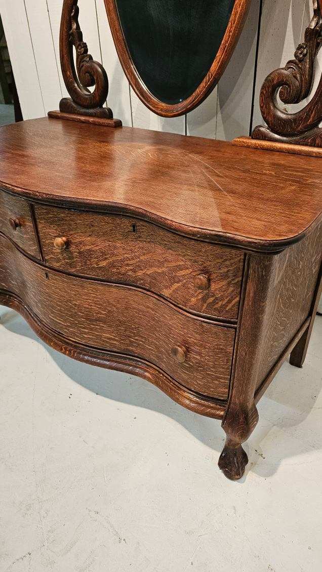 Exquisite Antique Quarter Sawn Oak Three Drawer Dresser