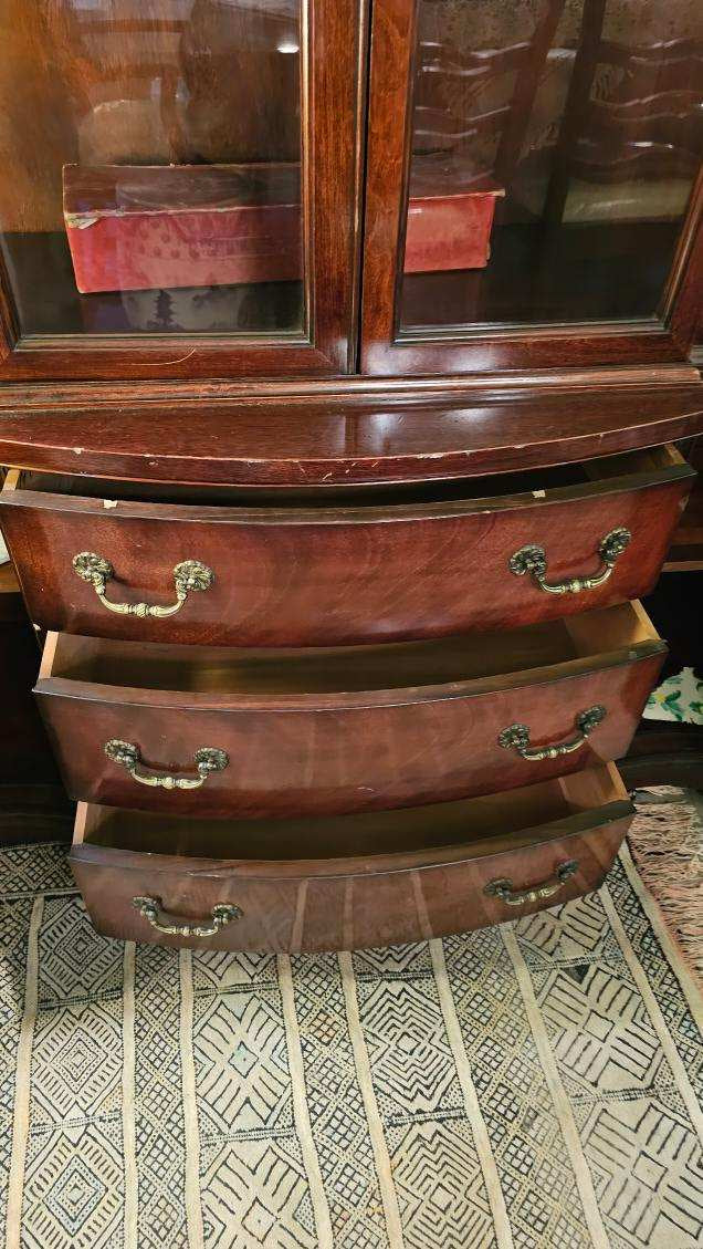 Vintage Display Hutch - Cherry Wood China Cabinet with Interior Lighting