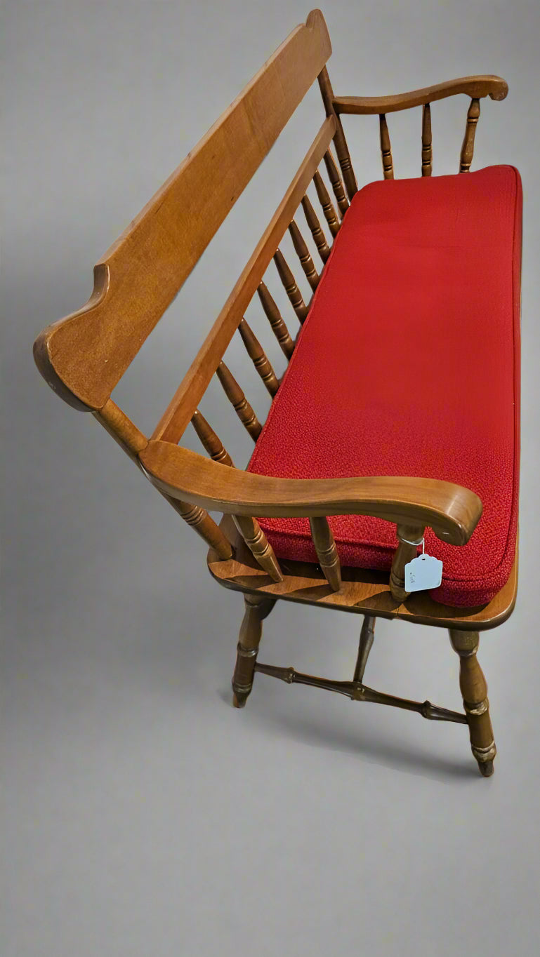 Wooden Bench with Cushion – Vintage Maple Classic Entryway or Dining Seating