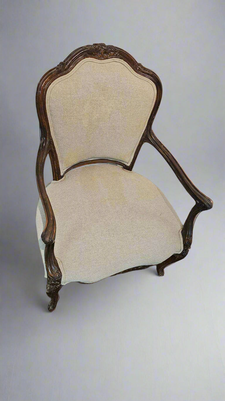 Armchair – French Louis XVI  Carved Wood Accent Chair with Upholstered Seat