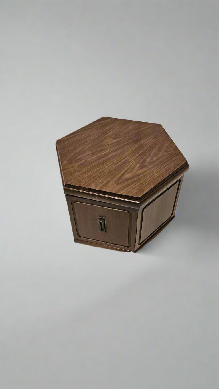 Side Table with Storage – Mid-Century Wooden Octagon End Table