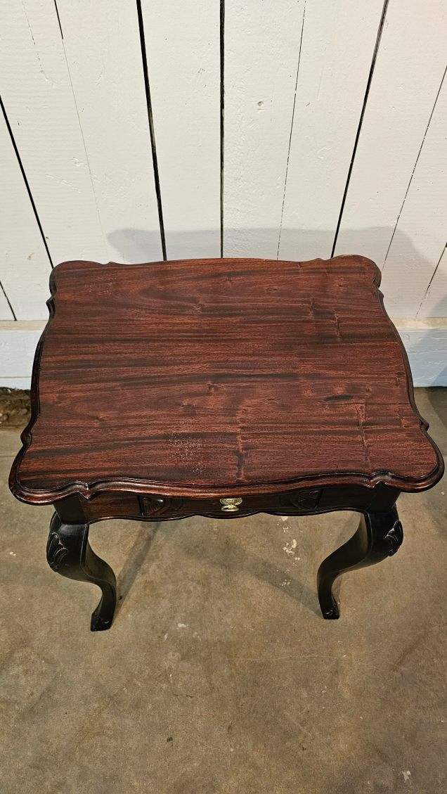 Scalloped Top Antique Side Tables with Drawer