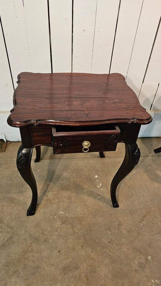 Scalloped Top Antique Side Tables with Drawer