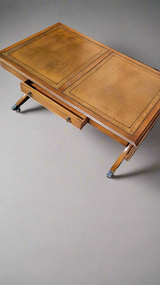 Coffee Table with Leather Top Drop Down Sides and Drawer