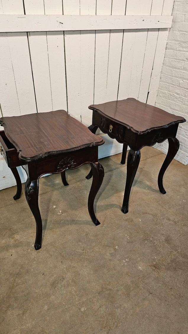 Scalloped Top Antique Side Tables with Drawer