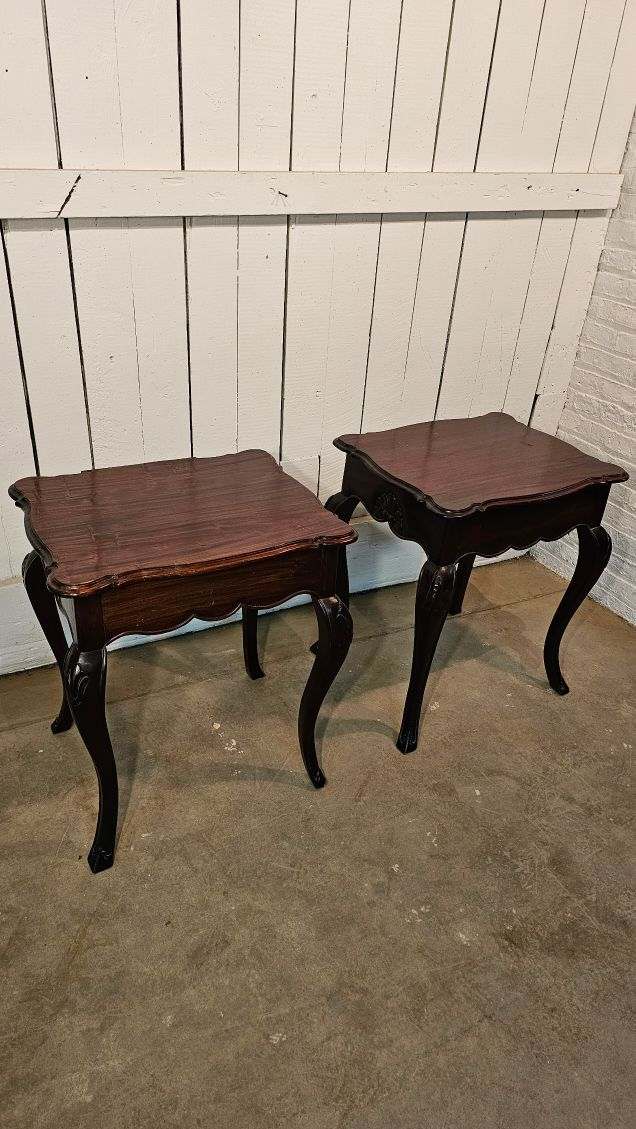 Scalloped Top Antique Side Tables with Drawer