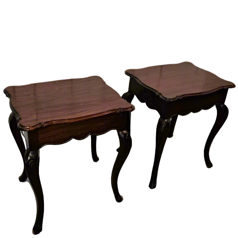 Accent Tables with Drawer – Pair of Scalloped-Top Wooden Side Tables