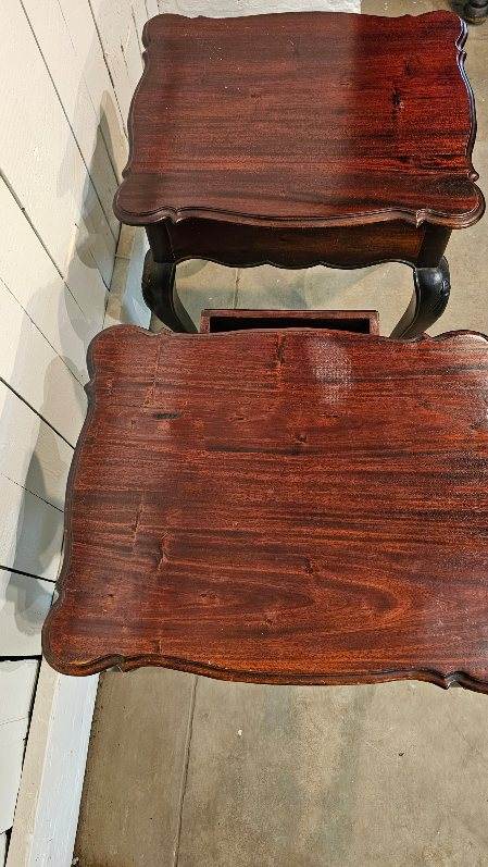 Scalloped Top Antique Side Tables with Drawer