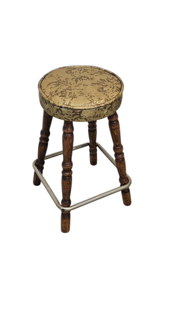 Retro Vinyl Stool with Groovy Green and Yellow Pattern
