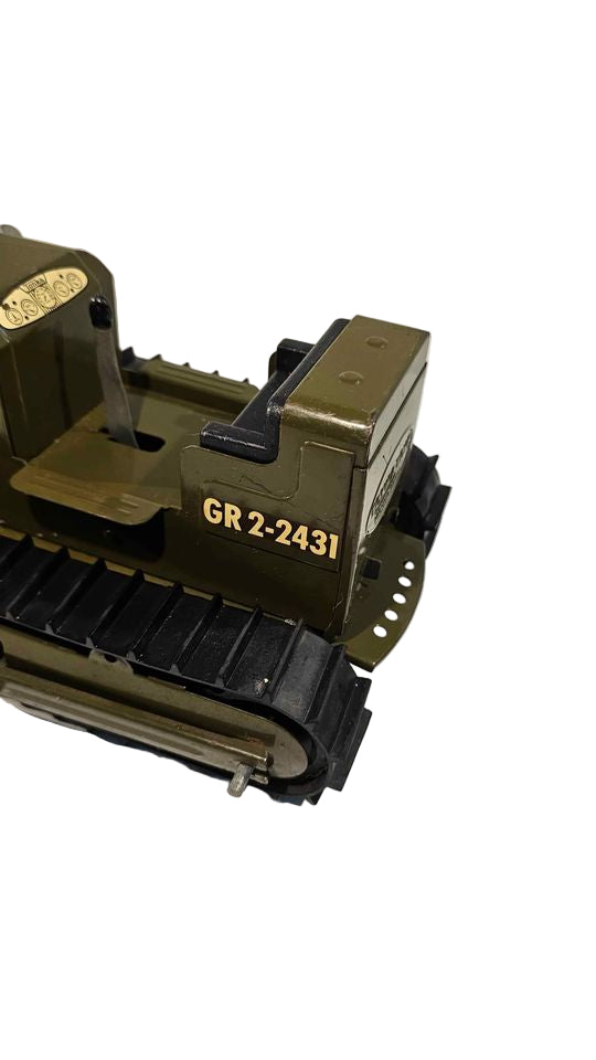 1960s Tonka Army Green Bulldozer – Vintage Pressed Steel Toy with Working Treads
