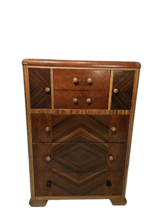 STUNNING 1930s Inlay Wooden Dresser with Five-drawers and Two-doors