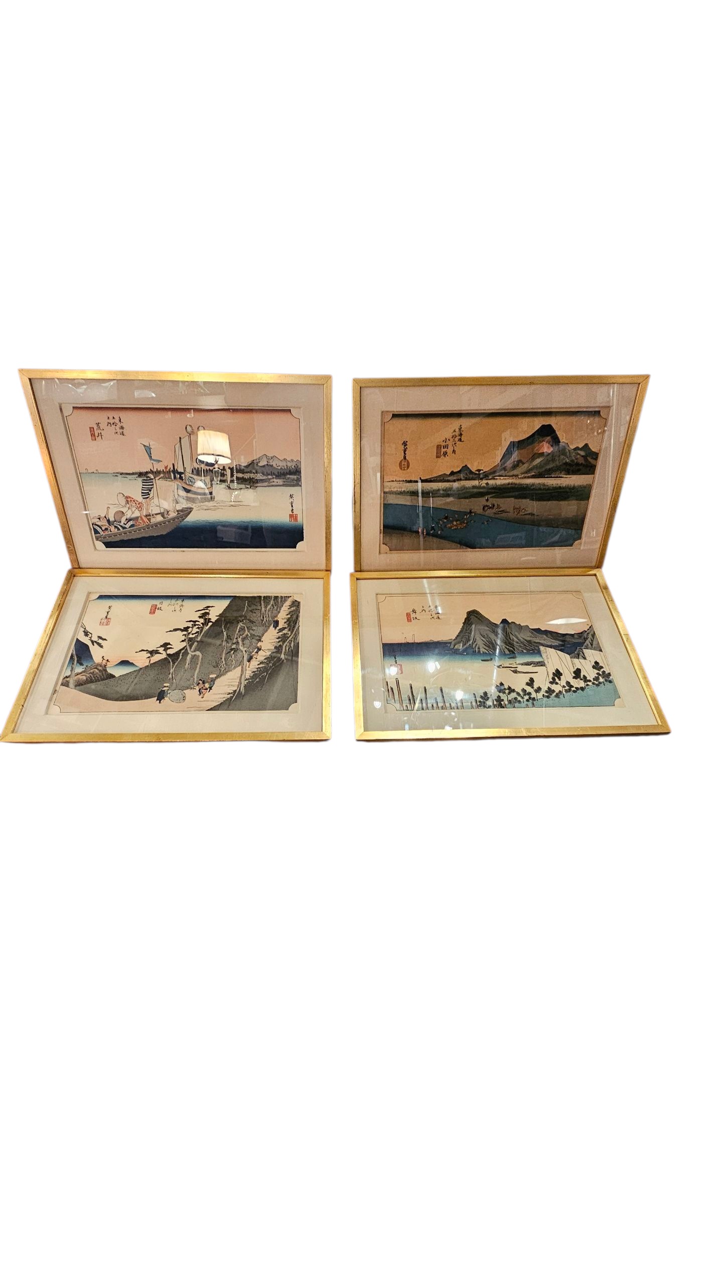Framed Hiroshima Woodblock Landscape Prints (Set of Four)