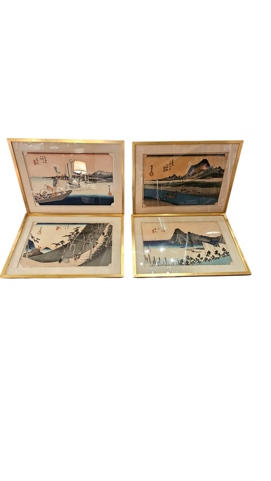 Framed Hiroshima Woodblock Landscape Prints (Set of Four)