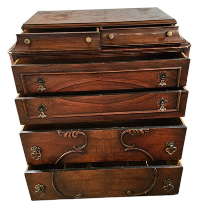 Serpentine Mahogany Dresser | Ornate Carved Detailing & Brass Hardware