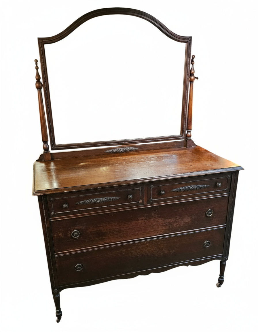 Dresser with Mirror | Solid Wood Vanity with Turned Details