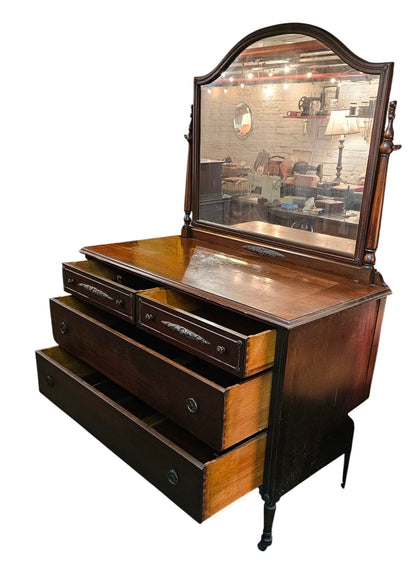 Dresser with Mirror | Solid Wood Vanity with Turned Details