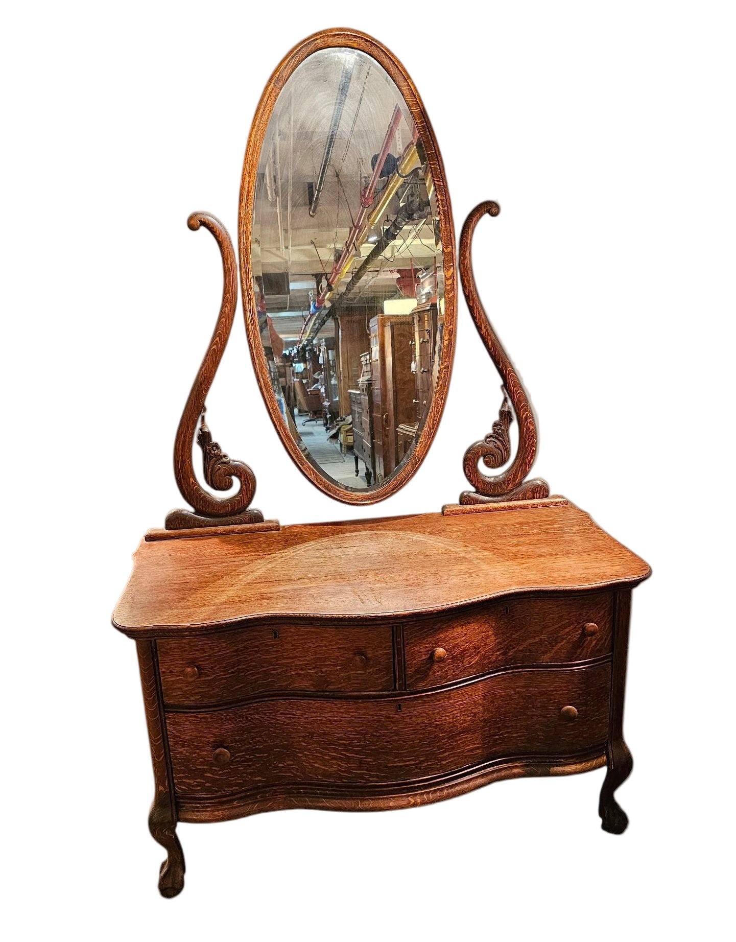 Serpentine Front Dresser Vanity with Oval Mirror