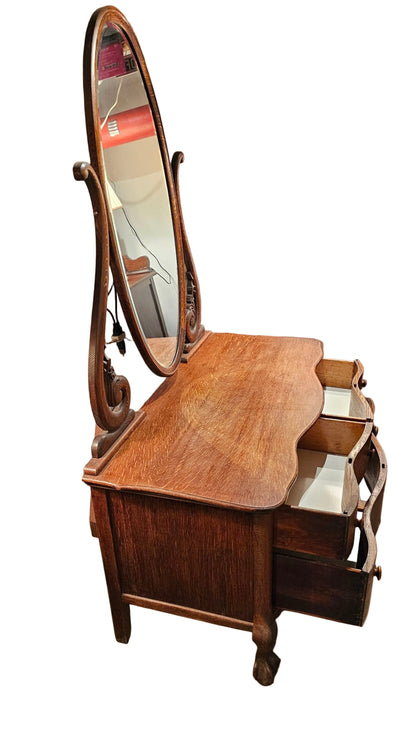 Serpentine Front Dresser Vanity with Oval Mirror